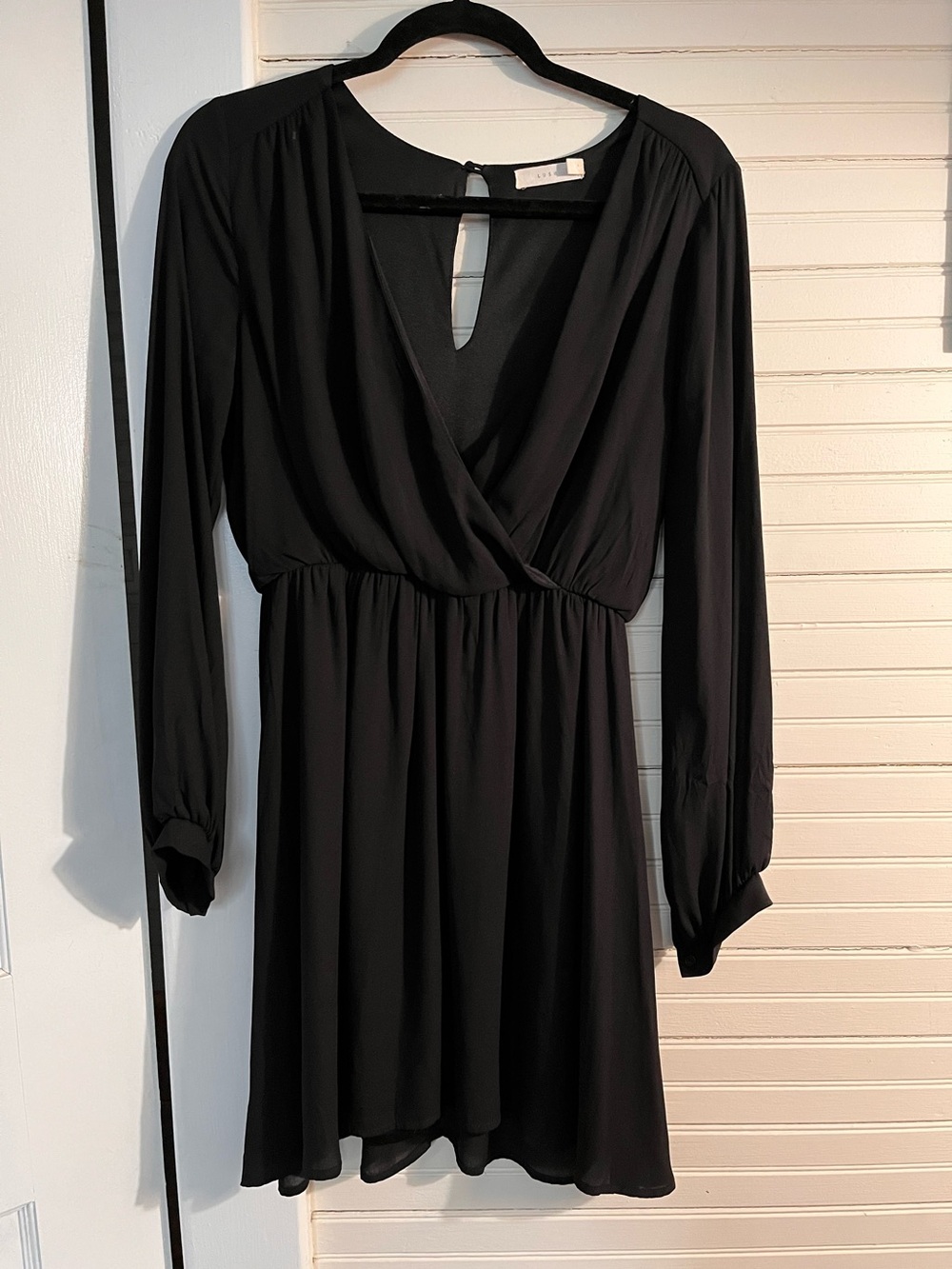 Lush Black Long-Sleeve V-Neck Wrap Dress